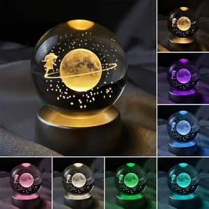 Senon Satürn Kızı Kristal Cam Küre Renk Değiştiren LED Işıklı Gece Lambası